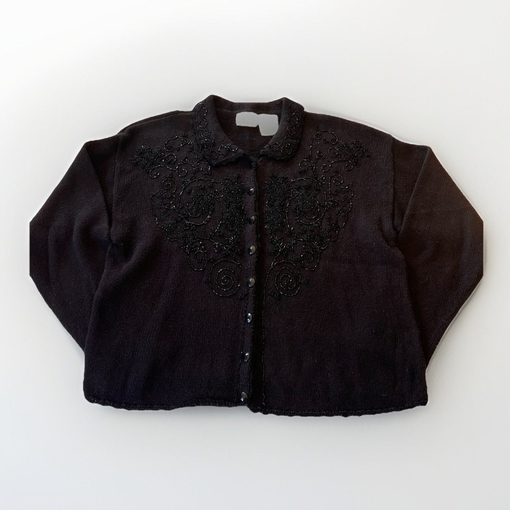 Vintage Jaclyn Smith Classics‎ Black Beaded & Embroidered Sweater, M